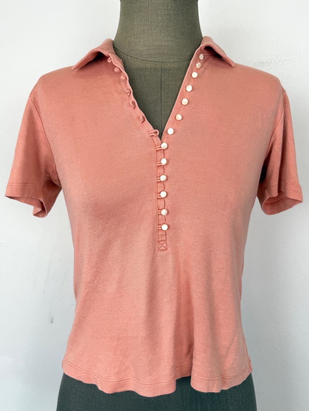 Tommy Bahama Size S Coral Silk Blend Button Polo Shirt